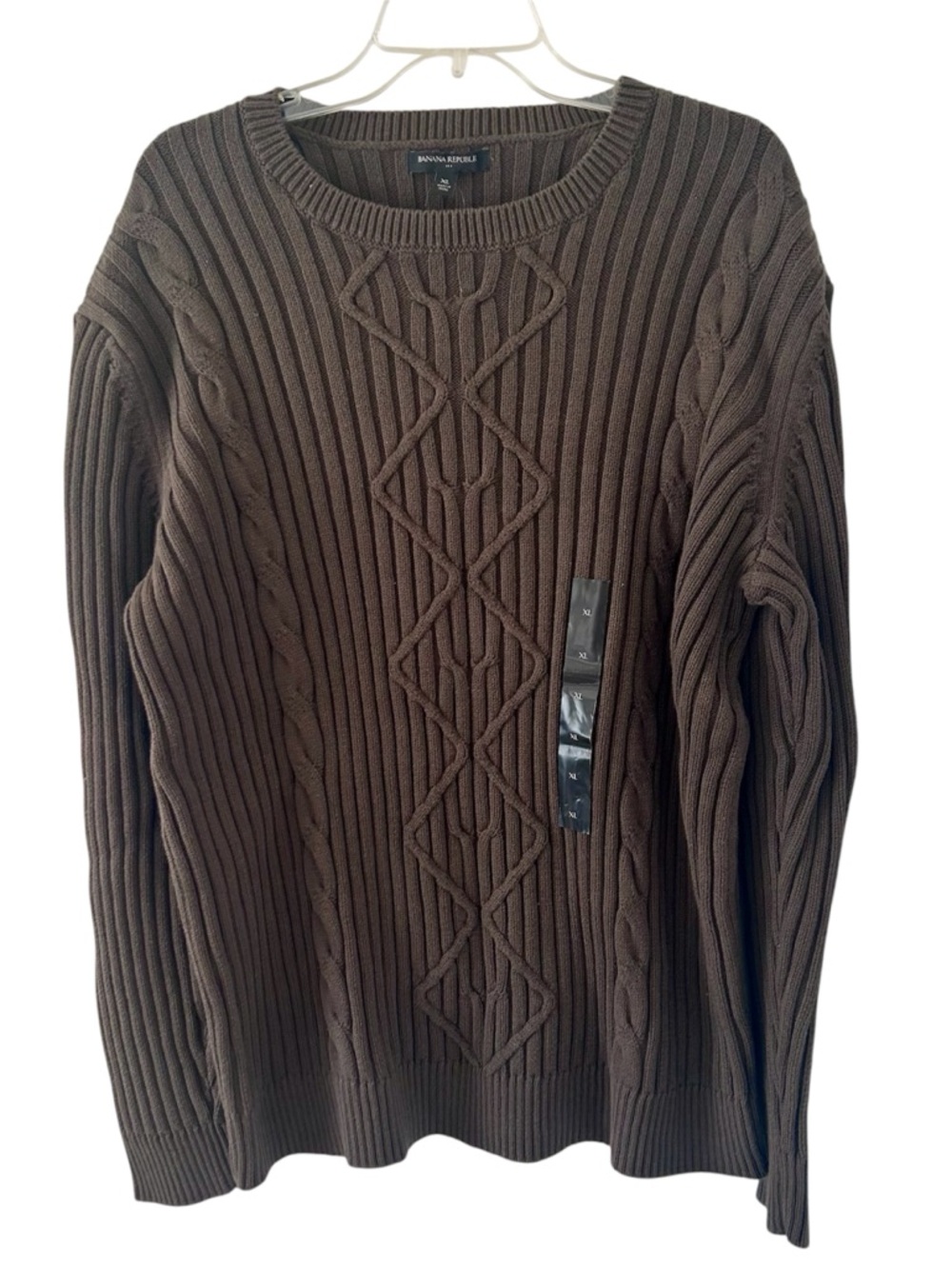 Banana Republic Men's Chocolate Brown Cable Crewneck Sweater
